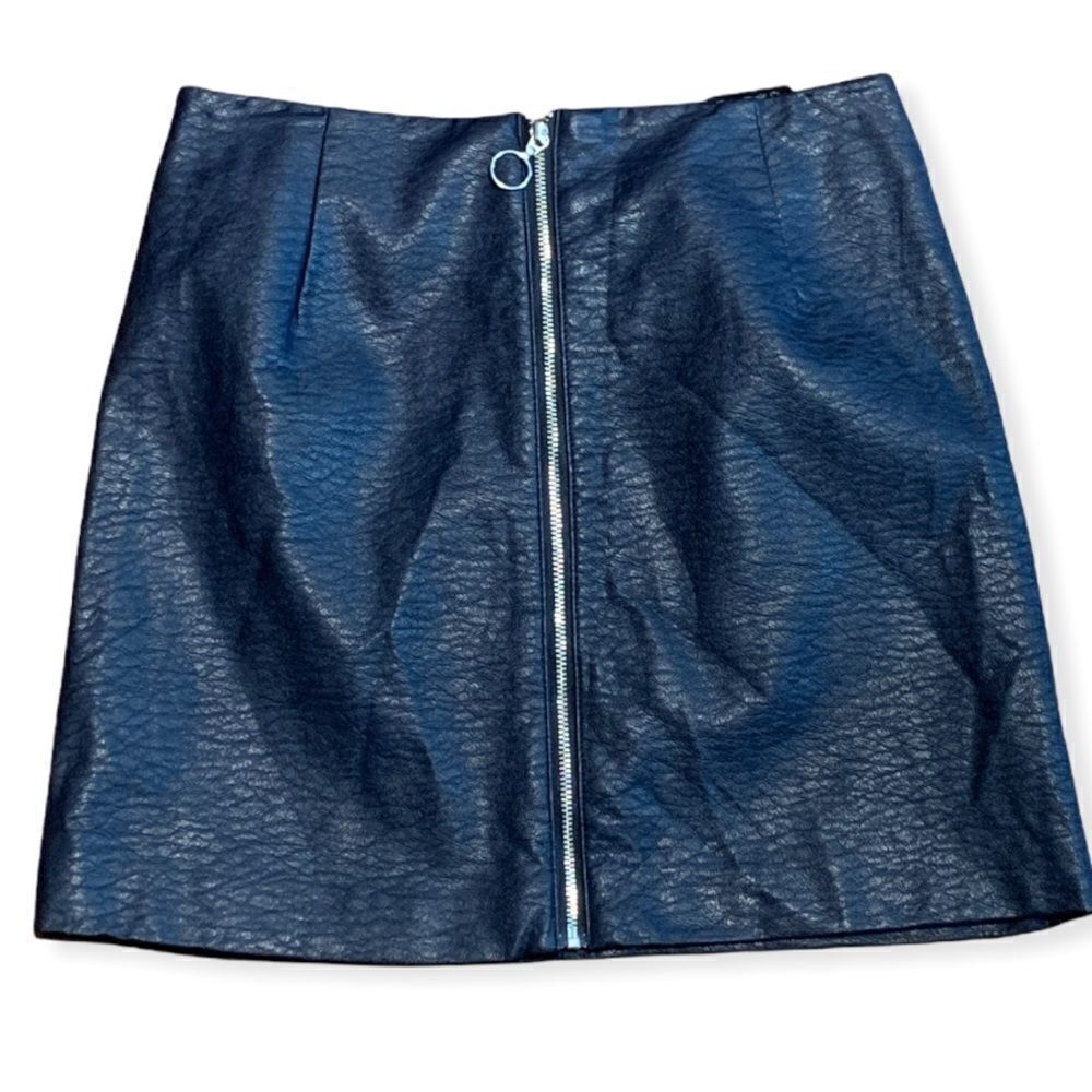 DIVIDED By H&M Zippered Faux Leather Navy Mini Skirt